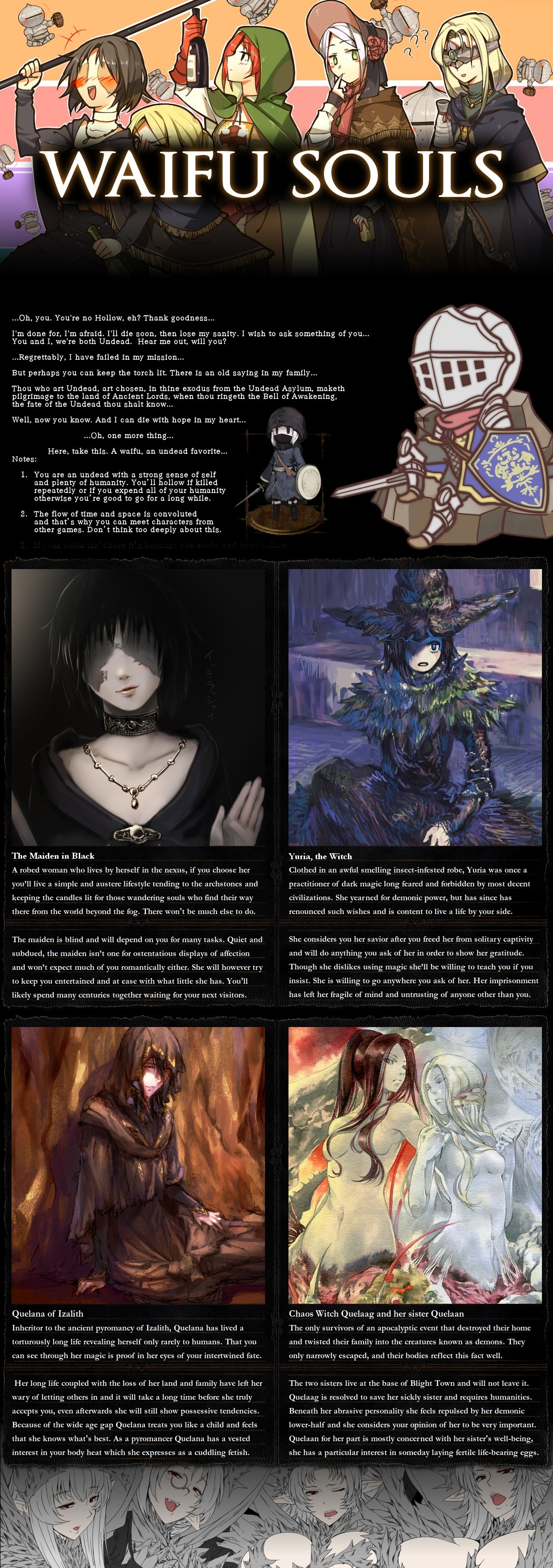 Waifu souls CYOA. I just bought dark souls 3 so i thought this is the  perfect opportunity to post this. | Arte dark souls, Personagens femininos,  Monstros