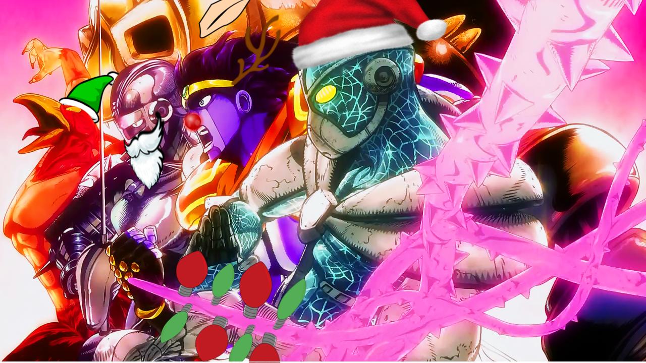 Новогодний джо джо. Джоджо Рождество. ТЕЧИС Джоджо. Jojo's bizarre Adventure новогодние. Джоджо дед Мороз.