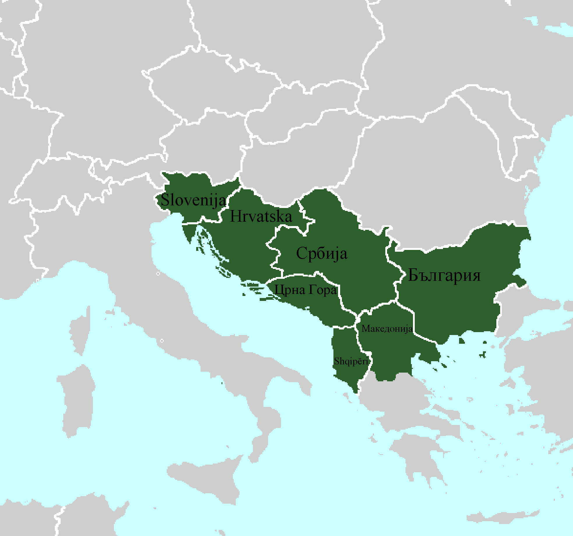 Greater Yugoslavia (shown with federal republics)
