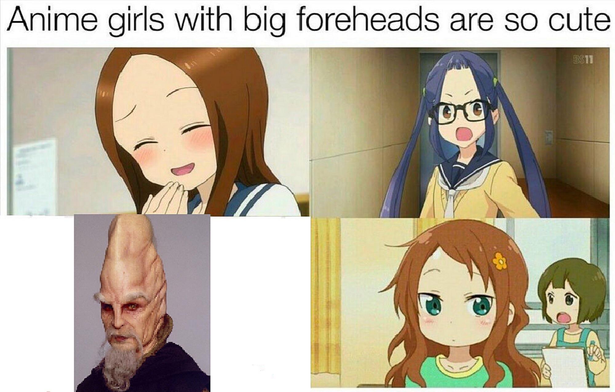 Anime girl with big forehead