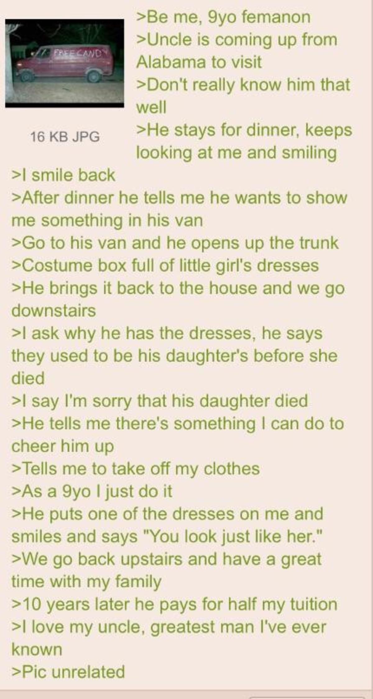 Her uncle she visit. Femanon.