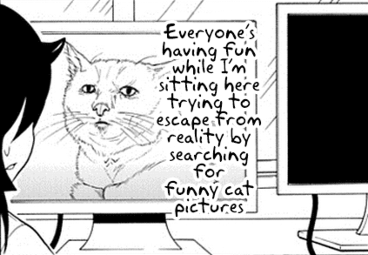Everybody is having a great time. Escape from reality кот. Searching funny. Watamote Manga screenshot.