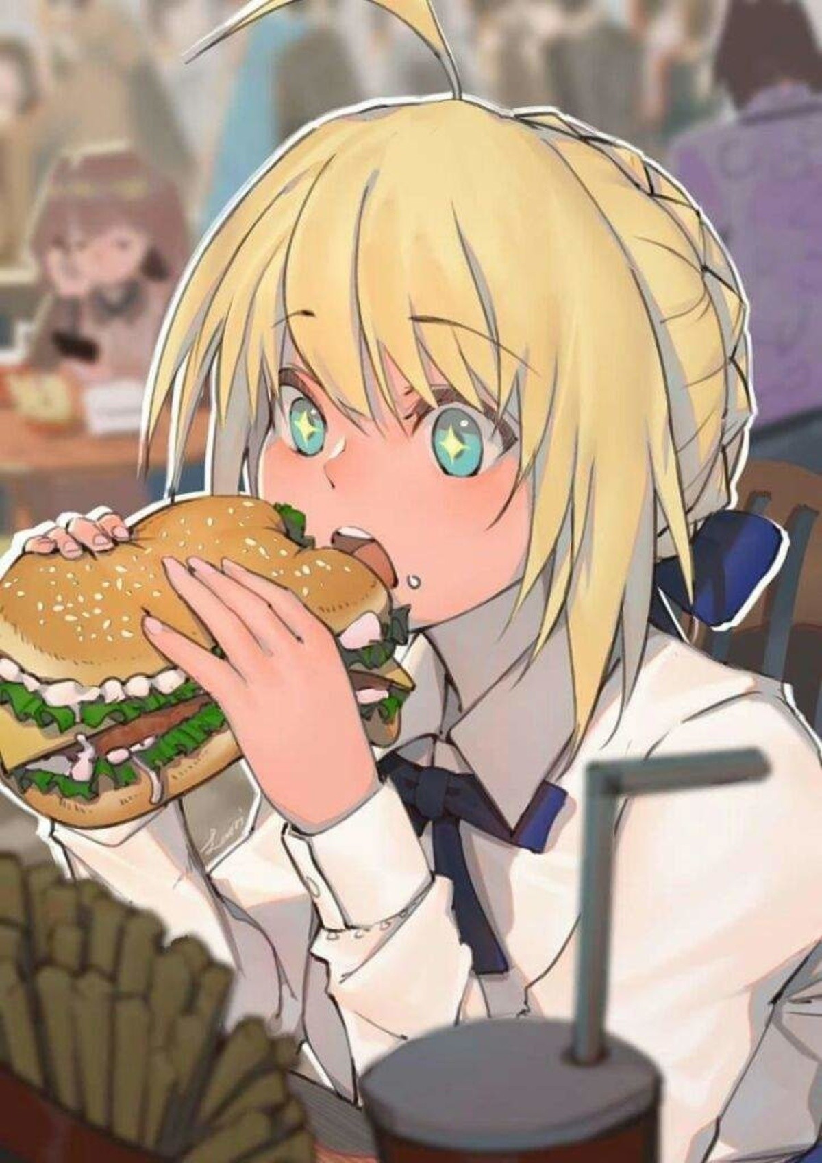  Anime girls eating burgers