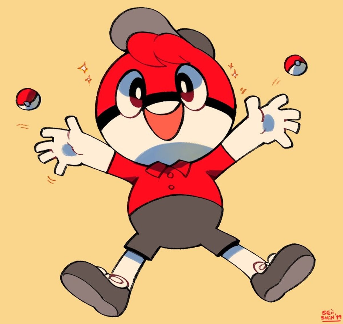 Ball guy. Pokeball guy. Xilam Boll. Red hat Mascot.