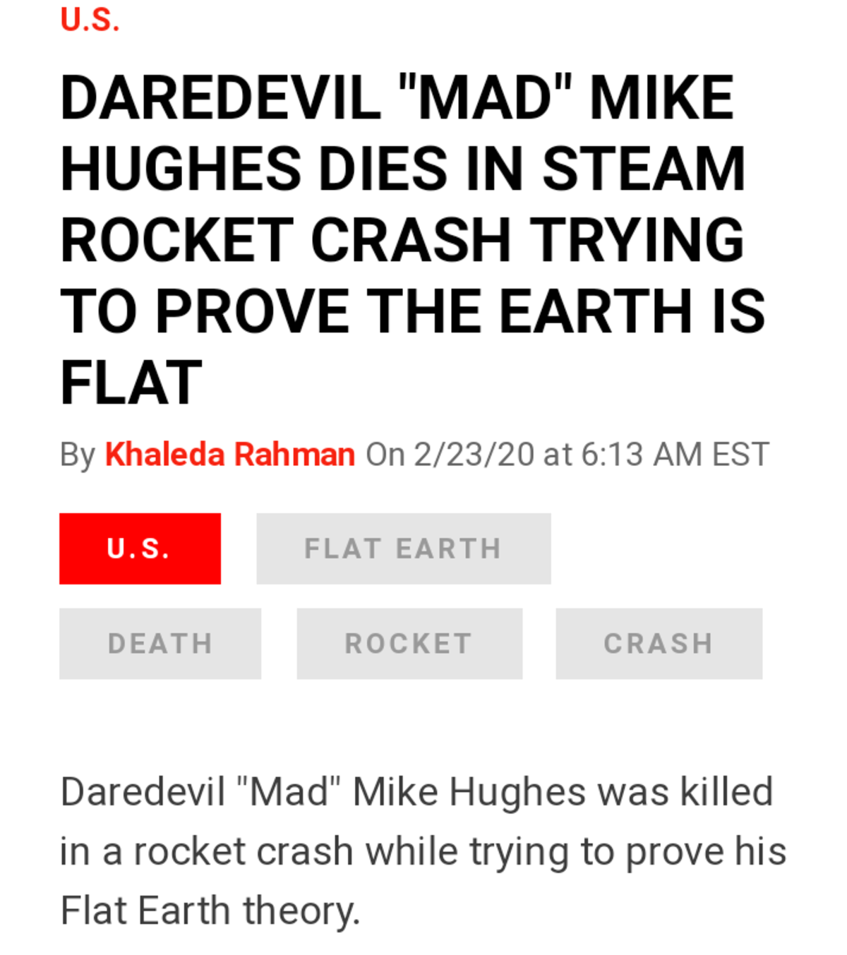flat earther dies in rocket crash