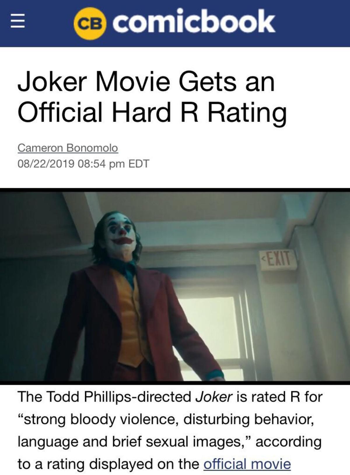 Joker Movie Gets an Official Hard R Rating