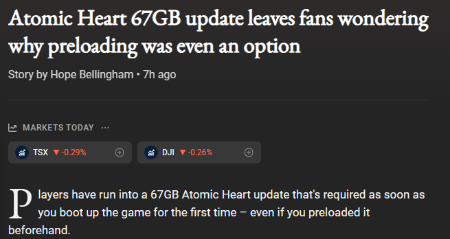 Atomic Heart 67GB update leaves fans wondering why preloading was even an  option