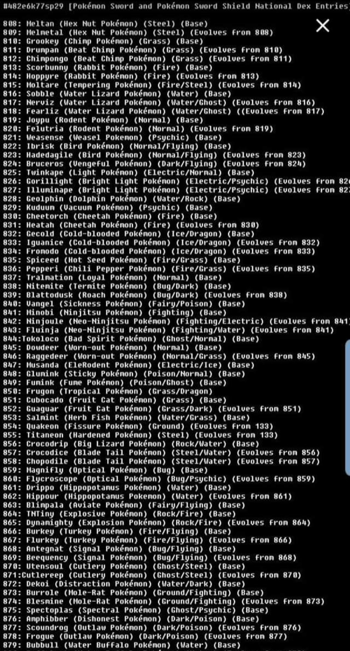 Leaked Sword And Shield Pokemon Names