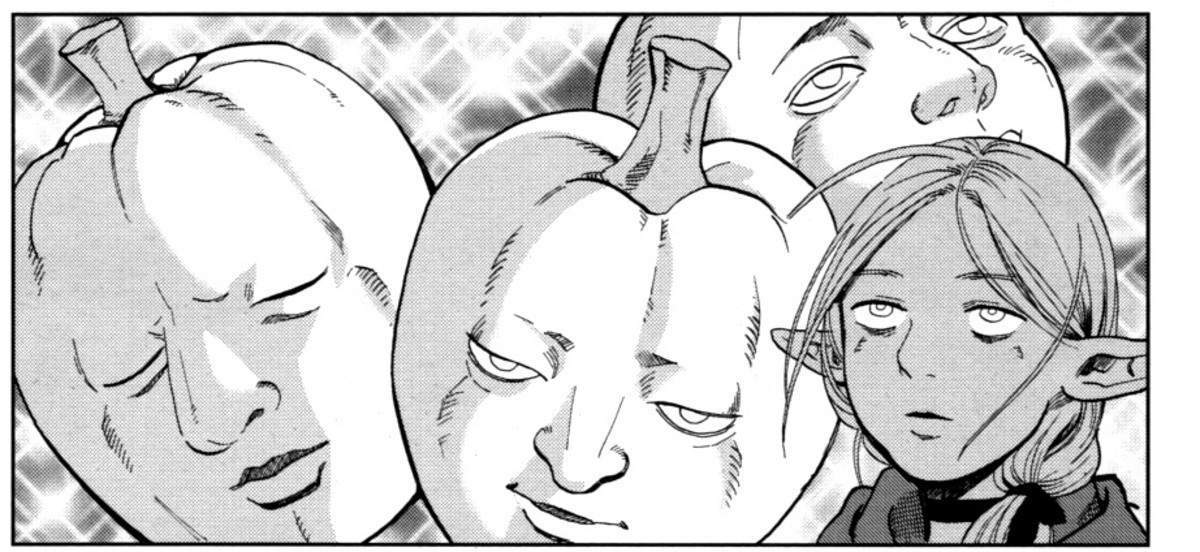 the best faces are in Dungeon Meshi.
