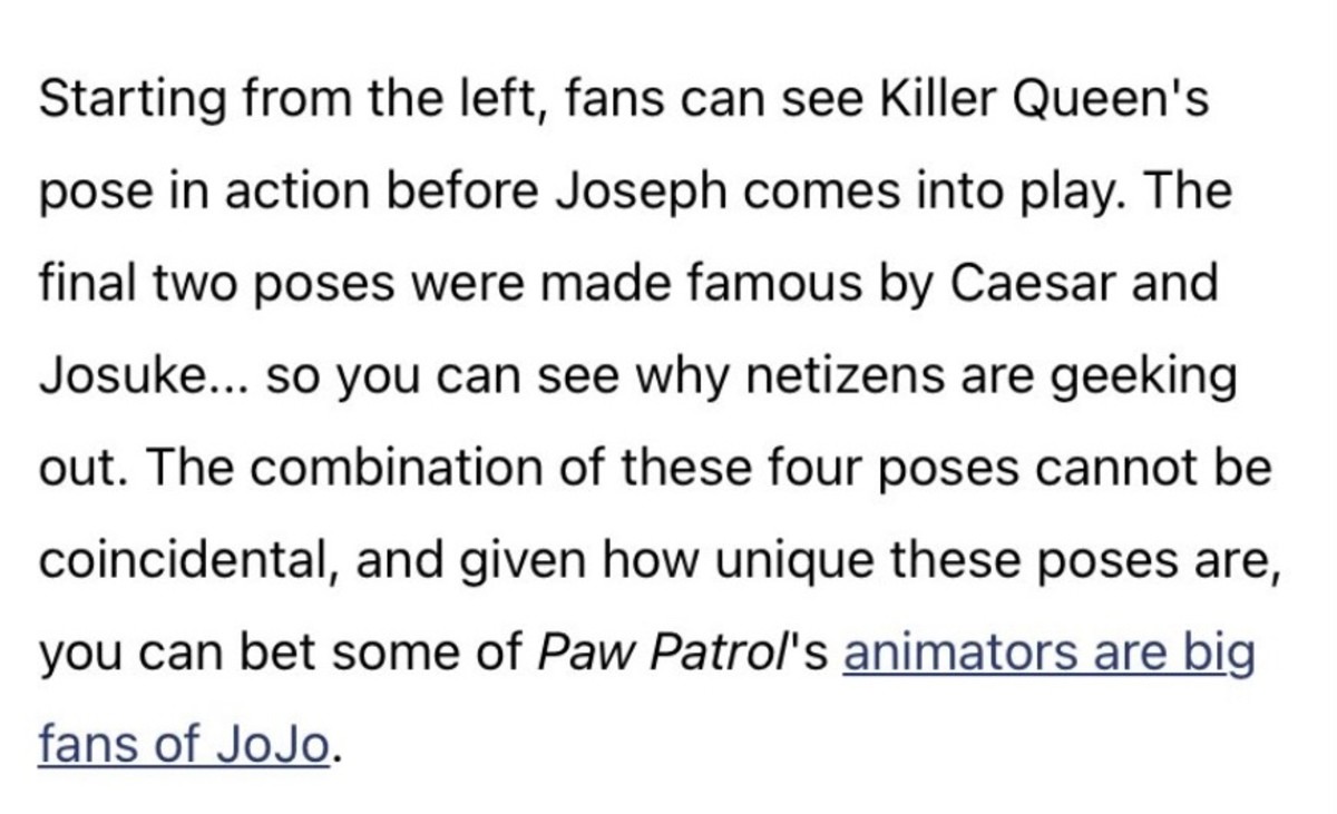 Paw patrol has a jojo reference