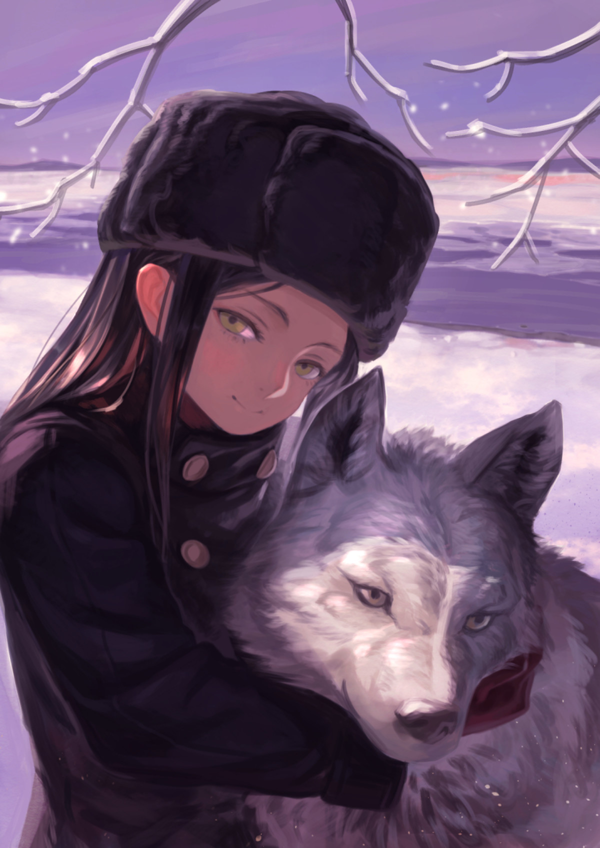 Pixiv id. Девочка и волк. Девушка с волком.