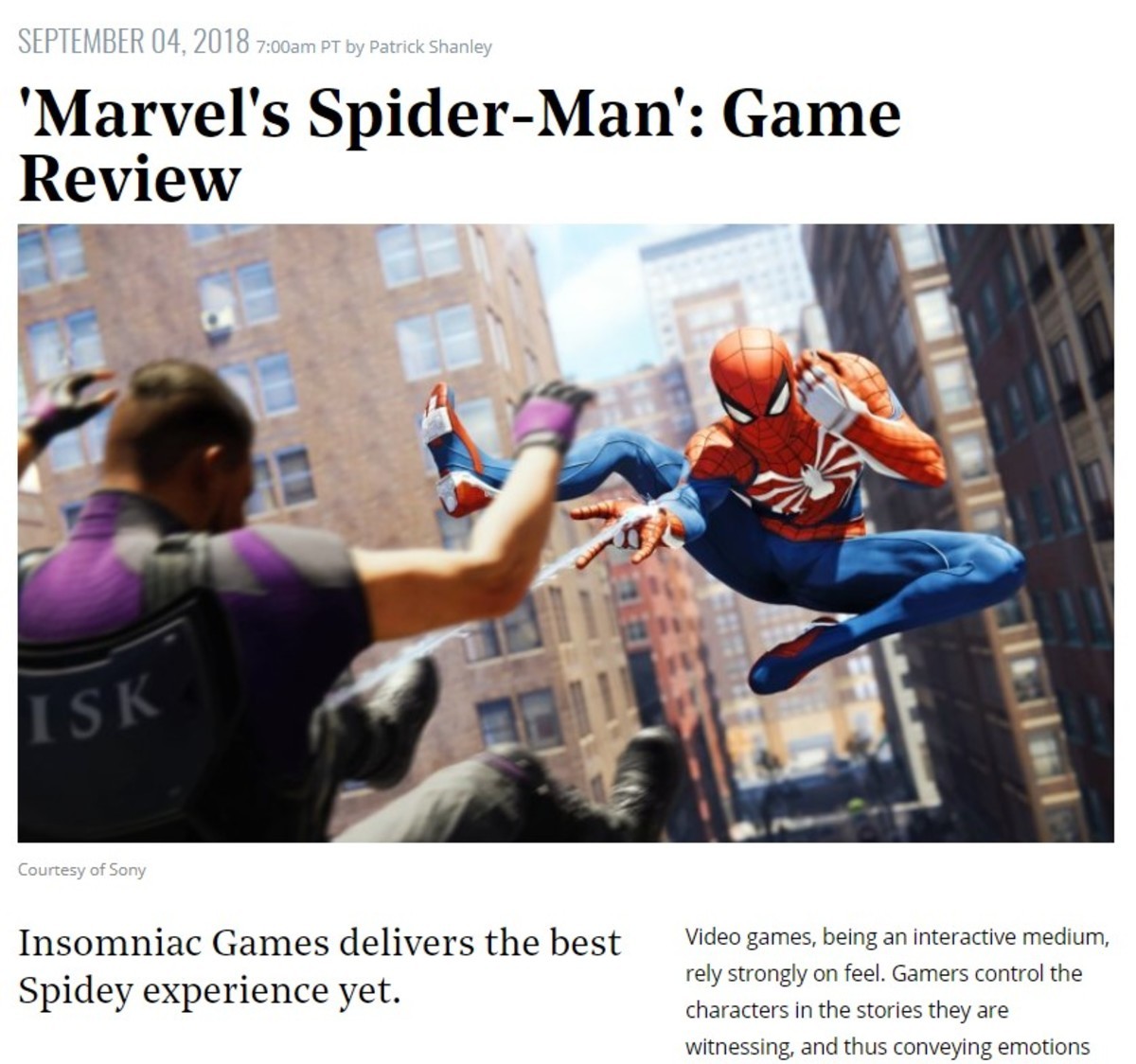 Marvel's Spider-Man review: “About as good as superhero gaming gets”