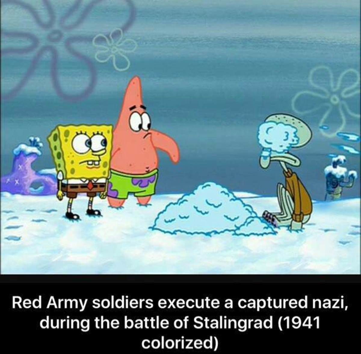 Губка боб морозные гонки. Spongebob ww2. Губка Боб снежный ком. Family Battle Мем.