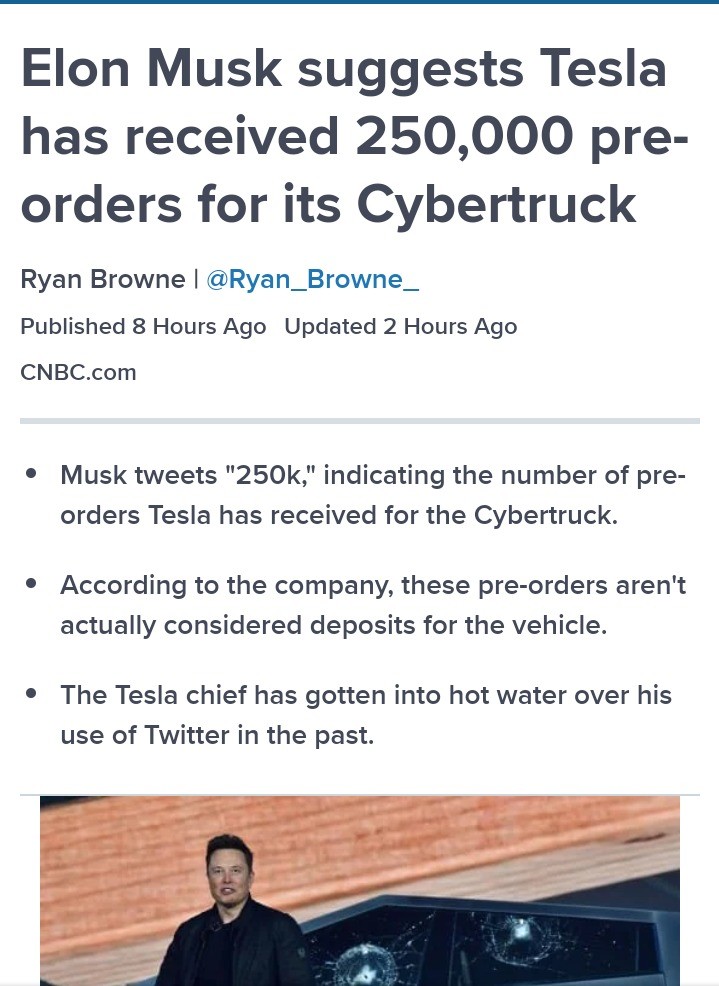 Tesla Truck Hits 250000 Pre Orders