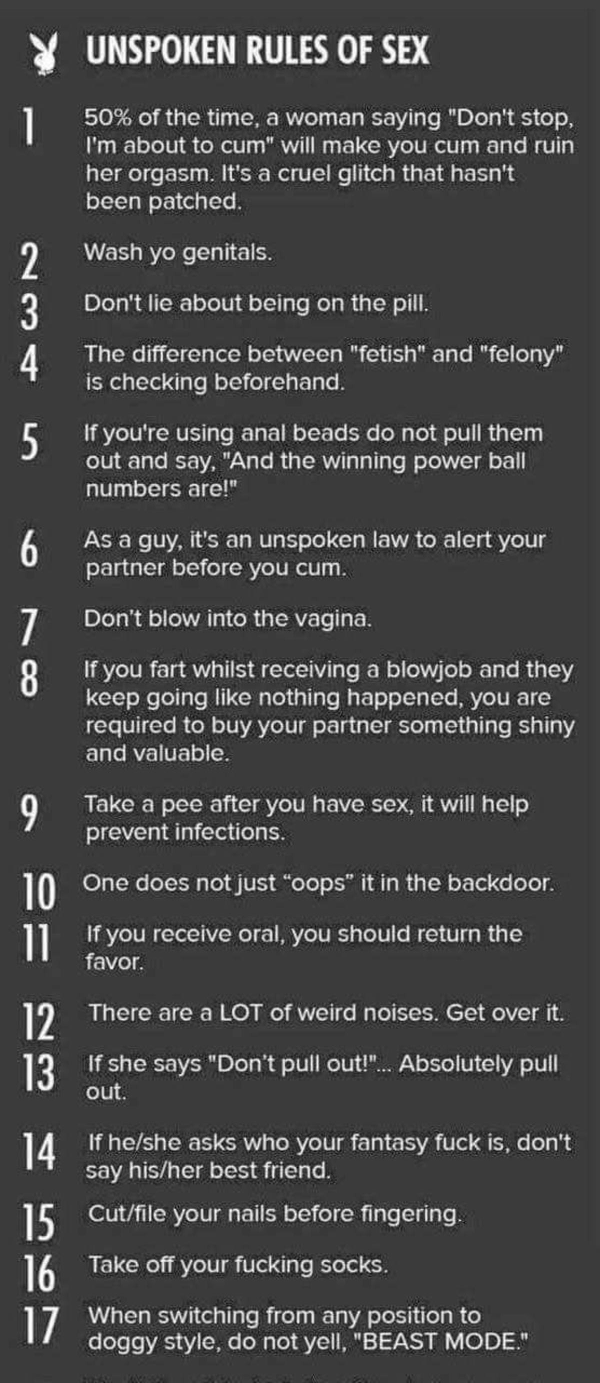 Unspoken rules of sex